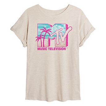 Juniors' MTV Beach and Palm Trees Oversized Tee