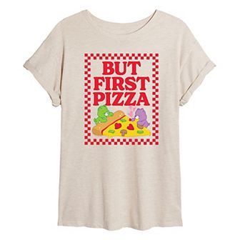 Juniors' Care Bears But First Pizza Oversized Tee