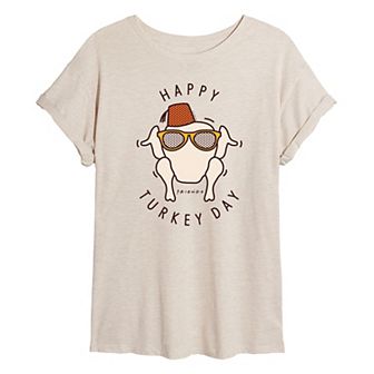 Juniors' Friends Happy Turkey Day Oversized Tee