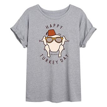 Juniors' Friends Happy Turkey Day Oversized Tee
