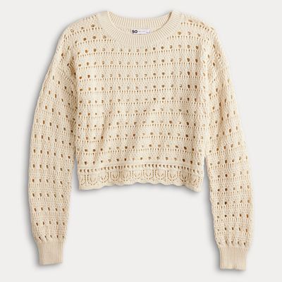Juniors' SO® Crochet Pullover Sweater
