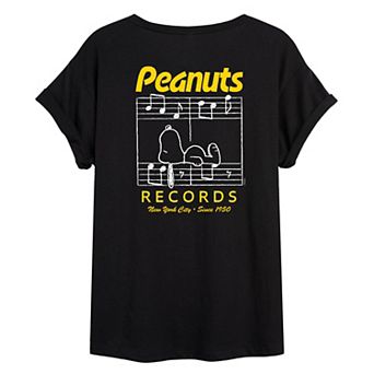 Juniors' Peanuts Snoopy Records New York Oversized Tee