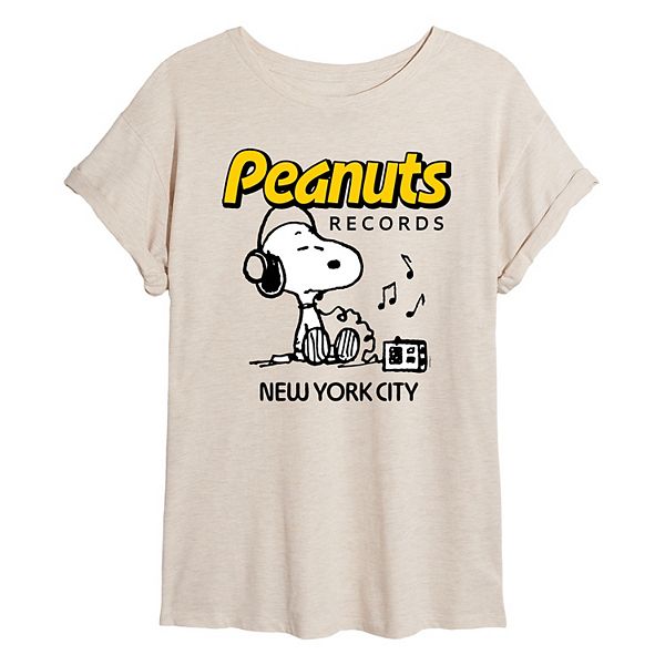 Juniors' Peanuts Records Snoopy Headphones Oversized Tee Juniors' Peanuts Records Snoopy Headphones Oversized Tee