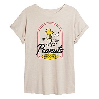 Juniors' Peanuts Records Woodstock Oversized Tee