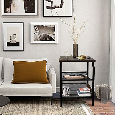 3-Tier Industrial Metal Frame Side Table with Storage Shelves