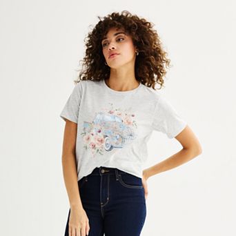Women's Floral Ditsy Truck Short Sleeve Graphic Tee