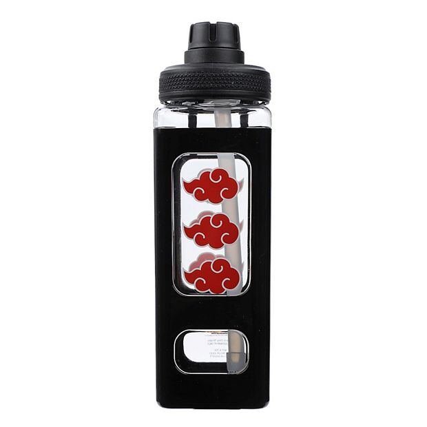 Naruto Akatsuki Clouds 24 oz Black Square Plastic Water Bottle