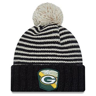 Women's New Era Black Green Bay Packers 2023 Salute To Service Cuffed Pom Knit Hat