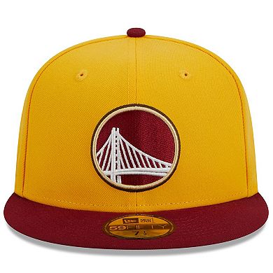 Men's New Era Yellow/Red Golden State Warriors Fall Leaves 2-Tone 59FIFTY Fitted Hat