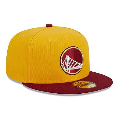 Men's New Era Yellow/Red Golden State Warriors Fall Leaves 2-Tone 59FIFTY Fitted Hat