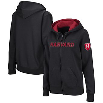 Women's Colosseum Black Harvard Crimson Arched Name Full-Zip Hoodie