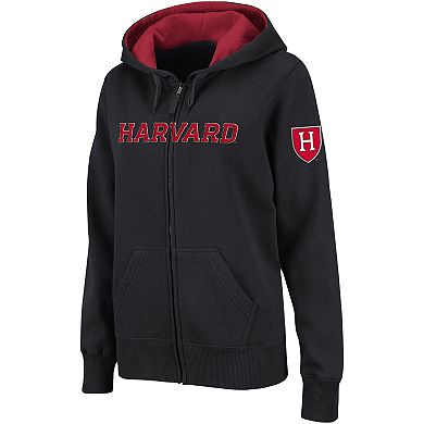 Women's Colosseum Black Harvard Crimson Arched Name Full-Zip Hoodie