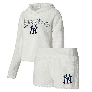 Women's Concepts Sport Cream New York Yankees Fluffy Hoodie Top & Shorts Sleep Set