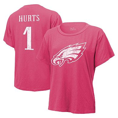 Women's Majestic Threads Jalen Hurts Pink Philadelphia Eagles Name & Number T-Shirt