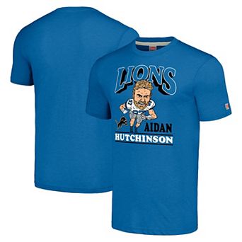 Men's Homage Aidan Hutchinson Blue Detroit Lions Caricature Player Tri-Blend T-Shirt