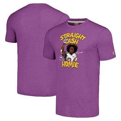Men's Homage Randy Moss Purple Minnesota Vikings Retired Player Caricature Tri-Blend T-Shirt