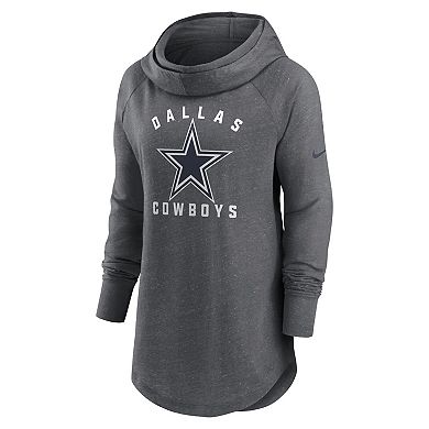 Women's Nike Heather Charcoal Dallas Cowboys Raglan Funnel Neck Pullover Hoodie