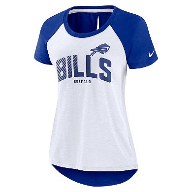 Women's Nike White/Heather Royal Buffalo Bills Back Cutout Raglan T-Shirt
