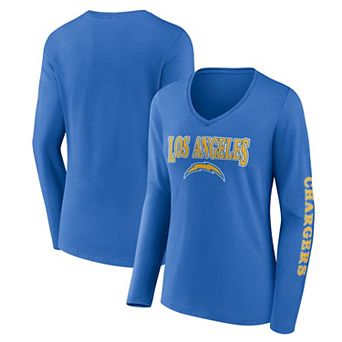 Women's Fanatics Branded Powder Blue Los Angeles Chargers Wordmark Long Sleeve V-Neck T-Shirt