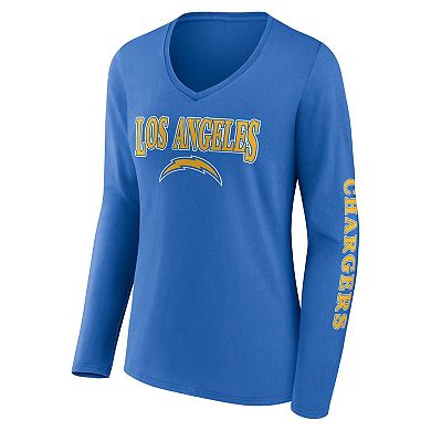 Women's Fanatics Branded Powder Blue Los Angeles Chargers Wordmark Long Sleeve V-Neck T-Shirt