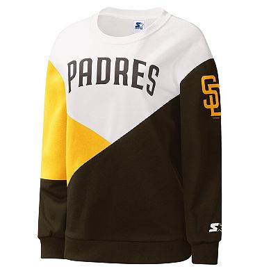 Women's Starter White/Brown San Diego Padres Shutout Pullover Sweatshirt