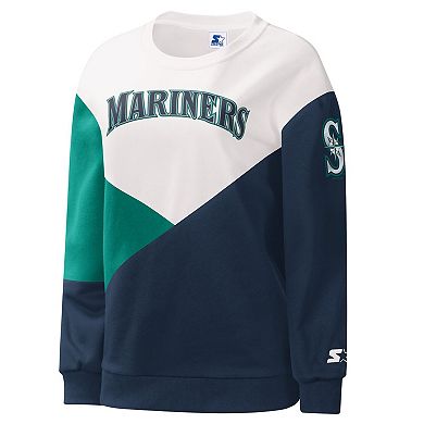 Women's Starter White/Navy Seattle Mariners Shutout Pullover Sweatshirt