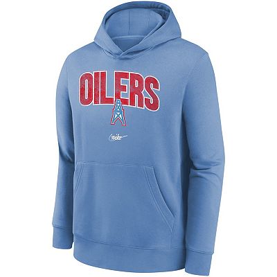 Youth Nike Light Blue Houston Oilers Rewind Shout Out Pullover Hoodie