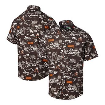 Men's Reyn Spooner Brown Cleveland Browns Throwback Kekai Print Button-Up Shirt