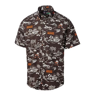 Men's Reyn Spooner Brown Cleveland Browns Throwback KekaiÂ Print Button-Up Shirt