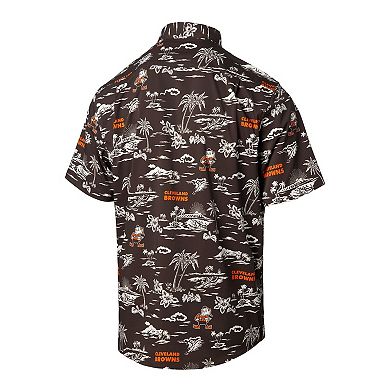 Men's Reyn Spooner Brown Cleveland Browns Throwback KekaiÂ Print Button-Up Shirt