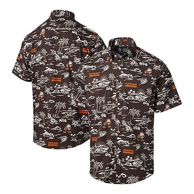 Men's Reyn Spooner Brown Cleveland Browns Throwback KekaiÂ Print Button-Up Shirt