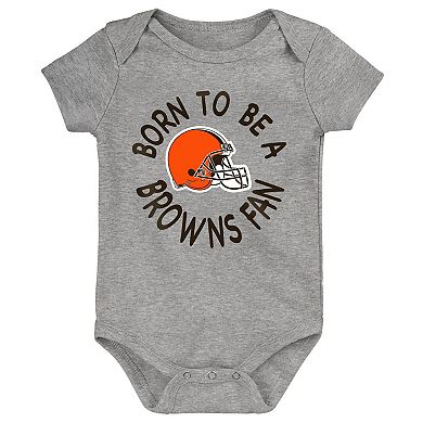 Infant Brown/Orange/Heather Gray Cleveland Browns Born to Be 3-Pack Bodysuit Set