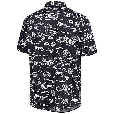 Men's Reyn Spooner Black Las Vegas Raiders Throwback KekaiÂ Print Button-Up Shirt