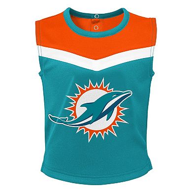 Girls Toddler Aqua Miami Dolphins Spirit Cheer Three-Piece Cheerleader Set