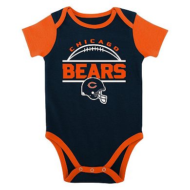 Newborn & Infant Navy/Orange Chicago Bears Home Field Advantage Three-Piece Bodysuit, Bib & Booties Set