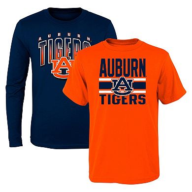Preschool Navy/Orange Auburn Tigers Fan Wave Short & Long Sleeve T-Shirt Combo Pack