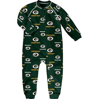 Toddler Green Green Bay Packers Allover Print Raglan Full-Zip Sleeper