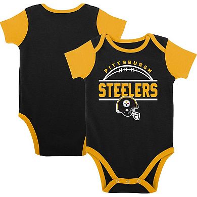 Newborn & Infant Black/Gold Pittsburgh Steelers Home Field Advantage Three-Piece Bodysuit, Bib & Booties Set