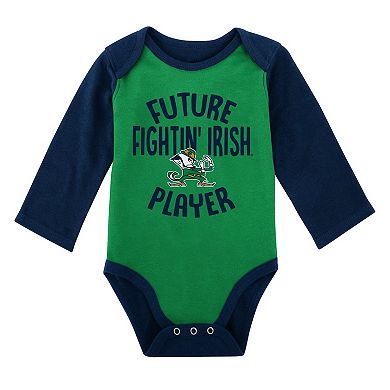Newborn & Infant Green/Gray Notre Dame Fighting Irish 2-Pack Play Time Long Sleeve Bodysuit Set