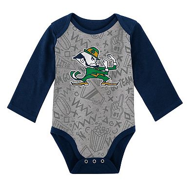 Newborn & Infant Green/Gray Notre Dame Fighting Irish 2-Pack Play Time Long Sleeve Bodysuit Set