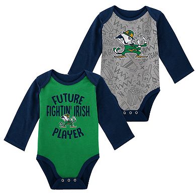 Newborn & Infant Green/Gray Notre Dame Fighting Irish 2-Pack Play Time Long Sleeve Bodysuit Set