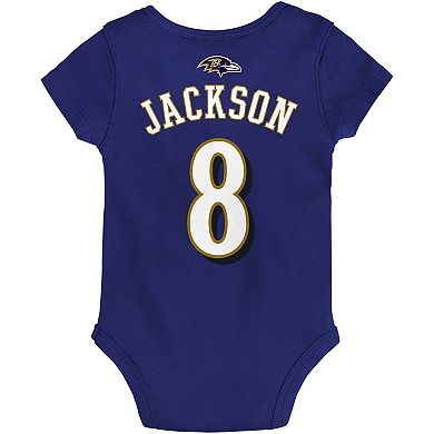 Infant Lamar Jackson Purple Baltimore Ravens Mainliner Player Name & Number Bodysuit