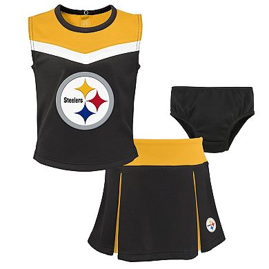 Girls Toddler Black Pittsburgh Steelers Spirit Cheer Three-Piece Cheerleader Set