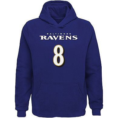 Youth Lamar Jackson Purple Baltimore Ravens Mainliner Player Name & Number Pullover Hoodie