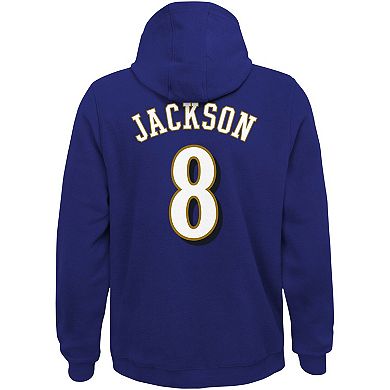 Youth Lamar Jackson Purple Baltimore Ravens Mainliner Player Name & Number Pullover Hoodie
