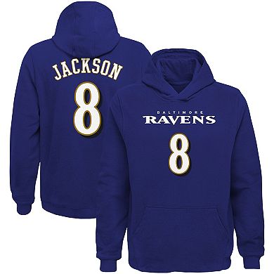 Youth Lamar Jackson Purple Baltimore Ravens Mainliner Player Name & Number Pullover Hoodie