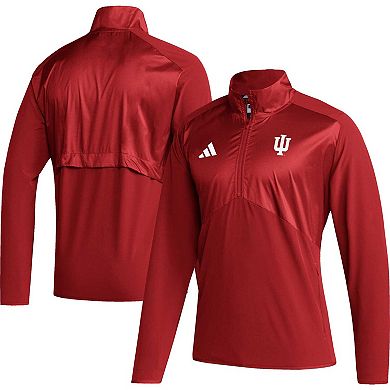 Men's adidas Crimson Indiana Hoosiers Sideline AEROREADY Raglan Sleeve Quarter-Zip Jacket