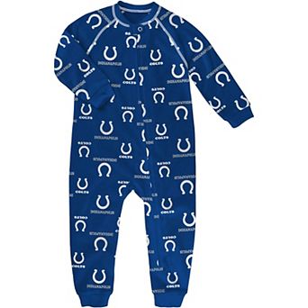 Toddler Royal Indianapolis Colts Allover Print Raglan Full-Zip Sleeper