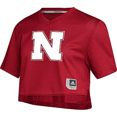 Women's adidas Red Nebraska Huskers Primegreen V-Neck Cropped Jersey