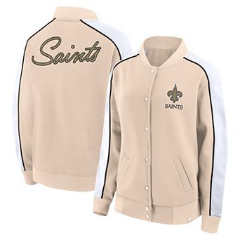 Women's Fanatics Branded Tan New Orleans Saints Lounge Full-Snap Varsity Jacket
